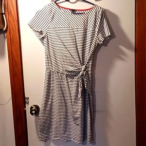 Women's medium nautica dress blue white Striped cinch tie waist midi